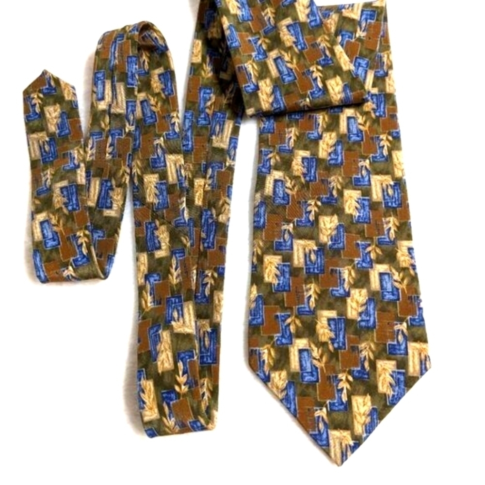 Vintage Men's 100% Silk Tie by Cambridge Classic Leaf Motif - Picture 3 of 11